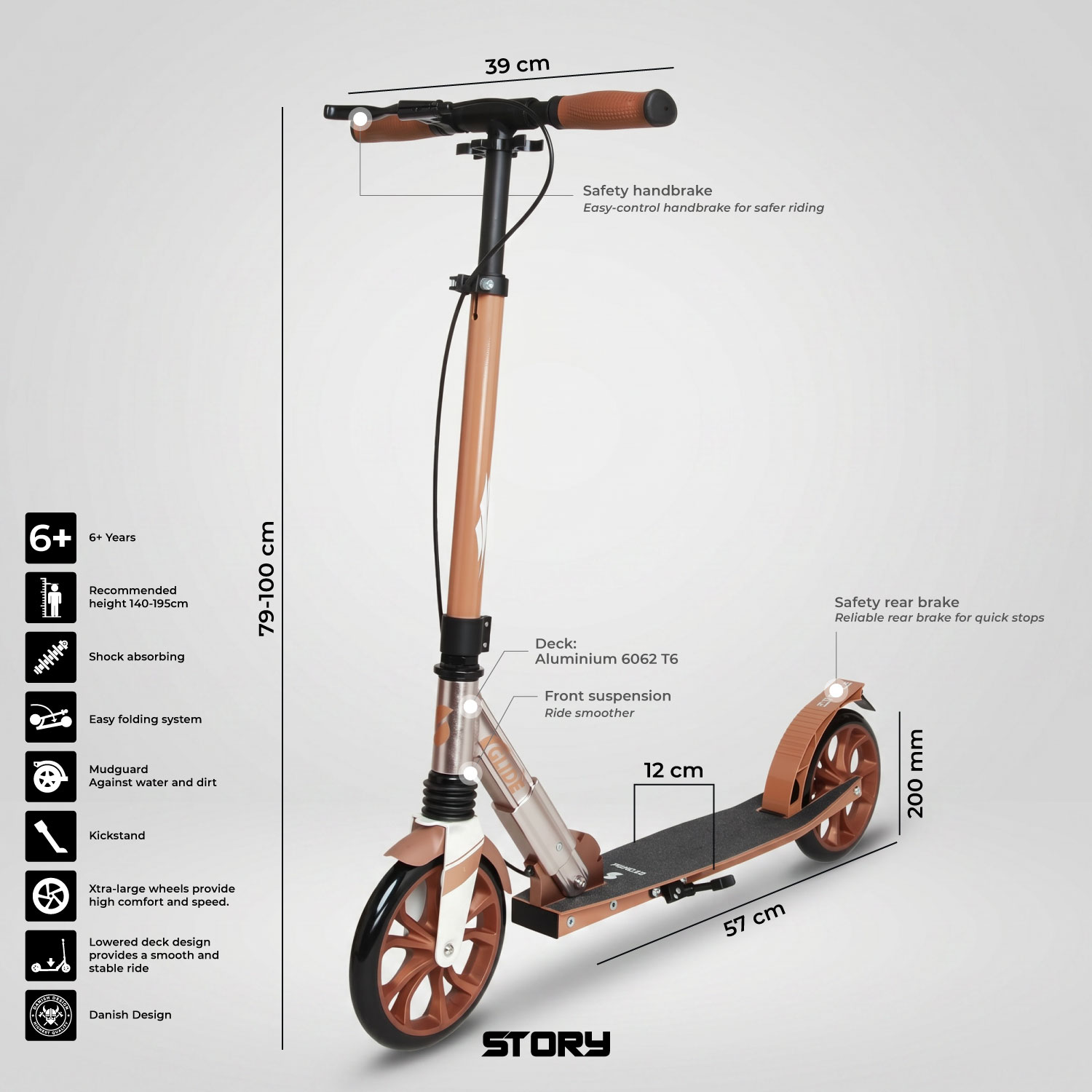 Story GlideX Elite Opvouwbare step – vering en handrem