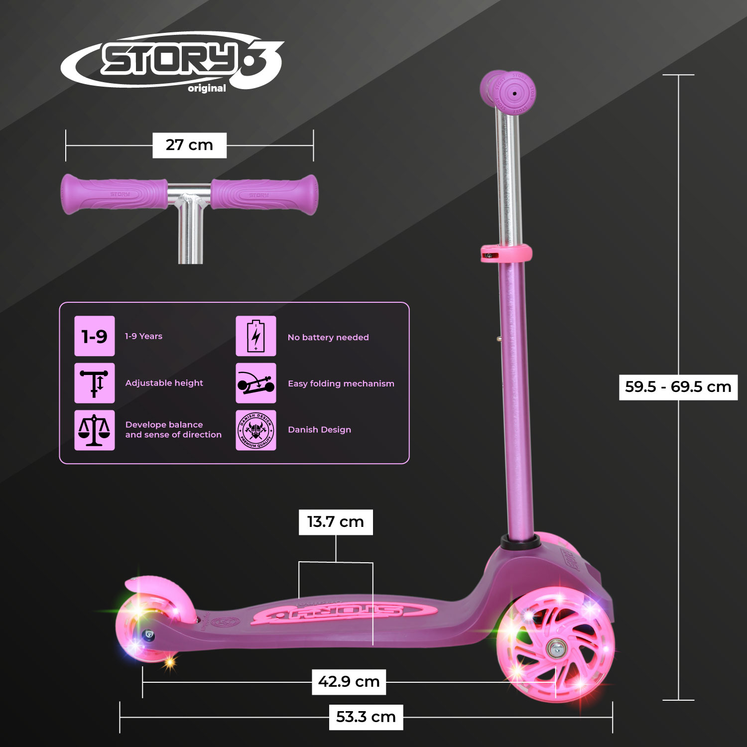 Story MoveLite 3-Wiel Kinderstep met LED-Lichtjes