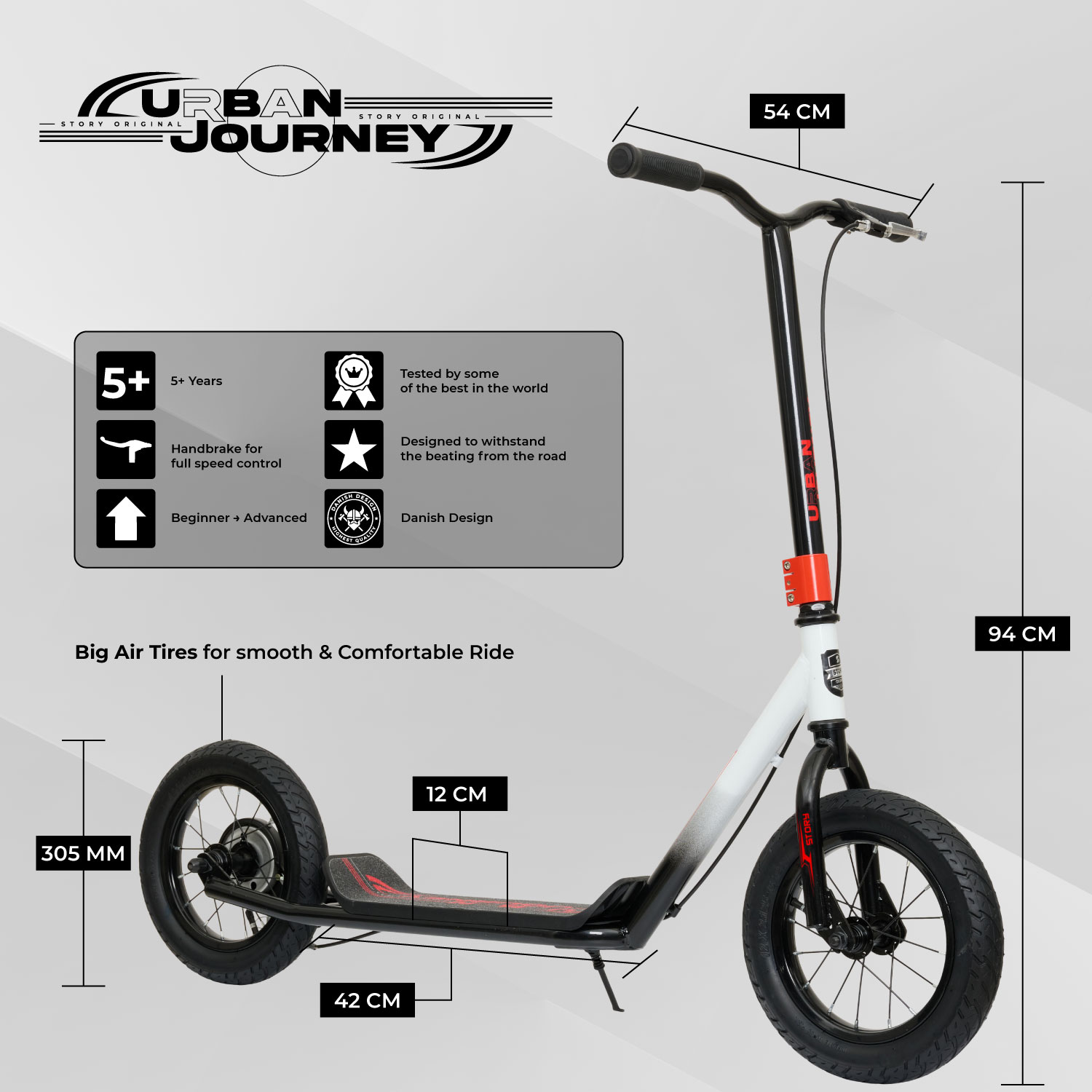 Story Urban Journey Original – Stuntstep met 300 mm luchtgevulde banden